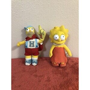 THE SIMPSONS Plush Doll 9” ( Lot Of 2) Homer #1 Fan W/ Red Cap And Lisa Standing